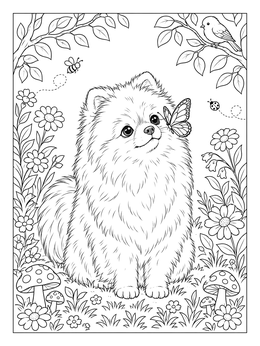 Free printable Fluffy Pomeranian With Butterfly coloring page