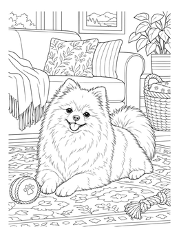 Free printable Fluffy Pomeranian In Cozy Living Room coloring page