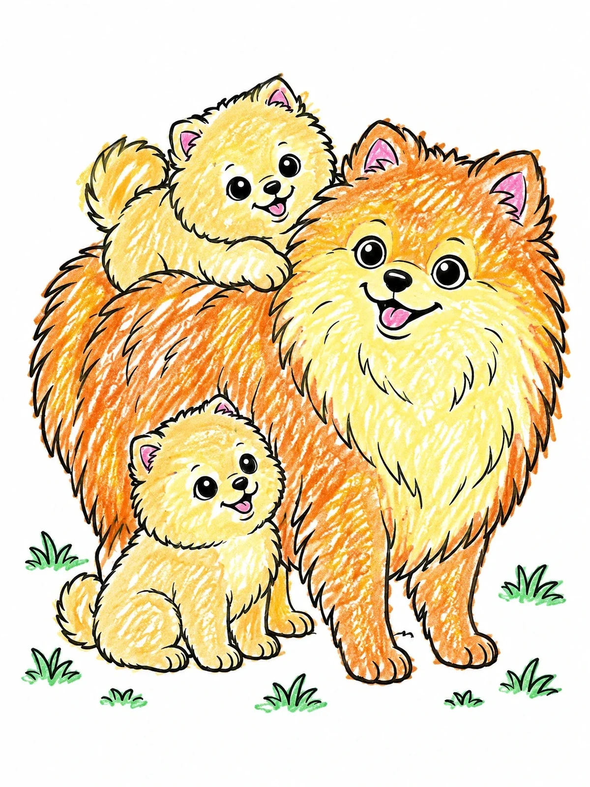 Colored example of the Pomeranian Dog With Playful Puppies coloring page