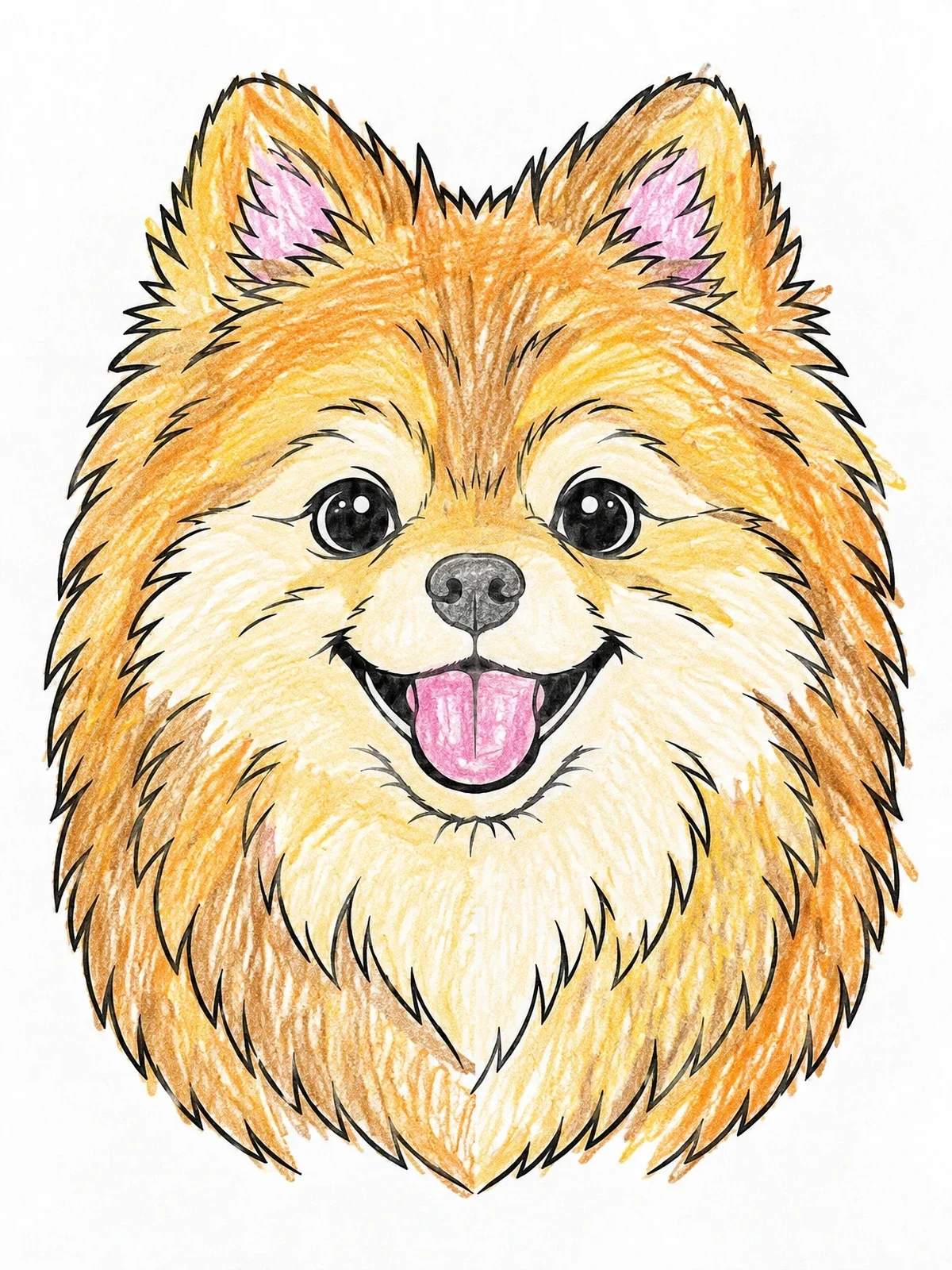 Colored example of the Fluffy Pomeranian Dog Portrait coloring page