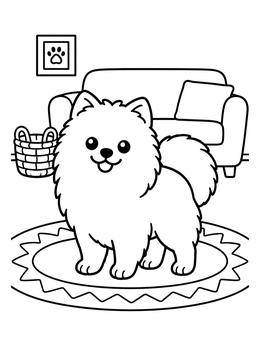 Free printable Fluffy Pomeranian In The Living Room coloring page