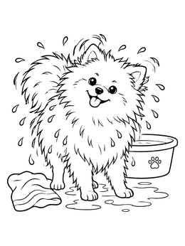 Free printable Fluffy Pomeranian Shaking Water After Bath coloring page