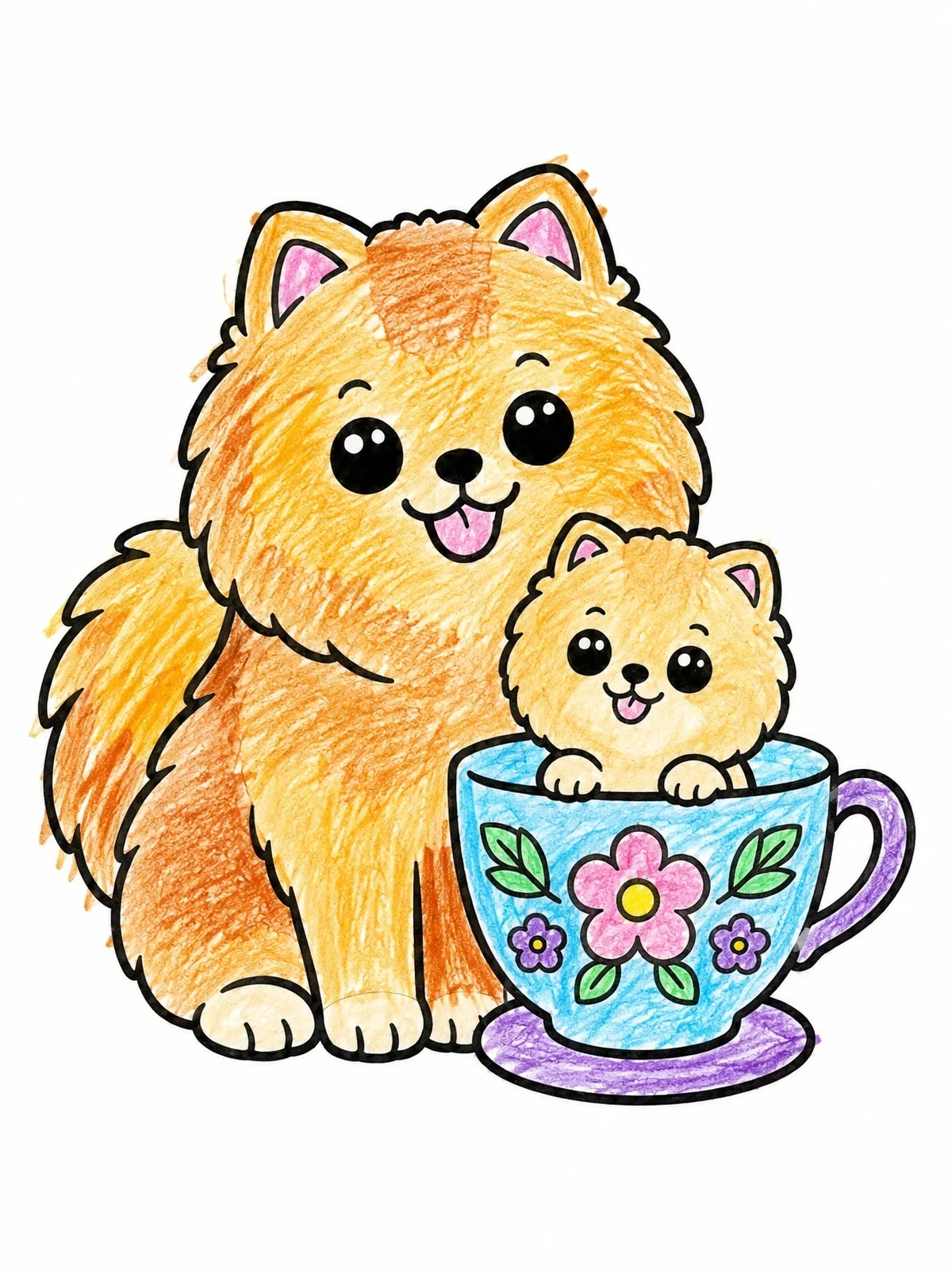 Colored example of the Fluffy Pomeranian With Teacup Puppy coloring page