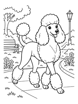 Free printable Fluffy Poodle In The Park coloring page
