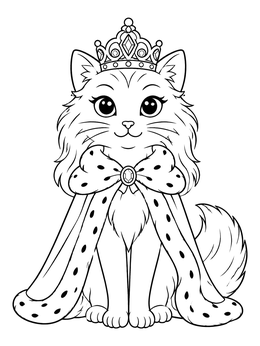 Free printable Fluffy Princess Cat With Royal Cape coloring page