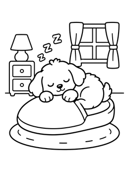 Free printable Fluffy Puppy Sleeping On Slipper coloring page