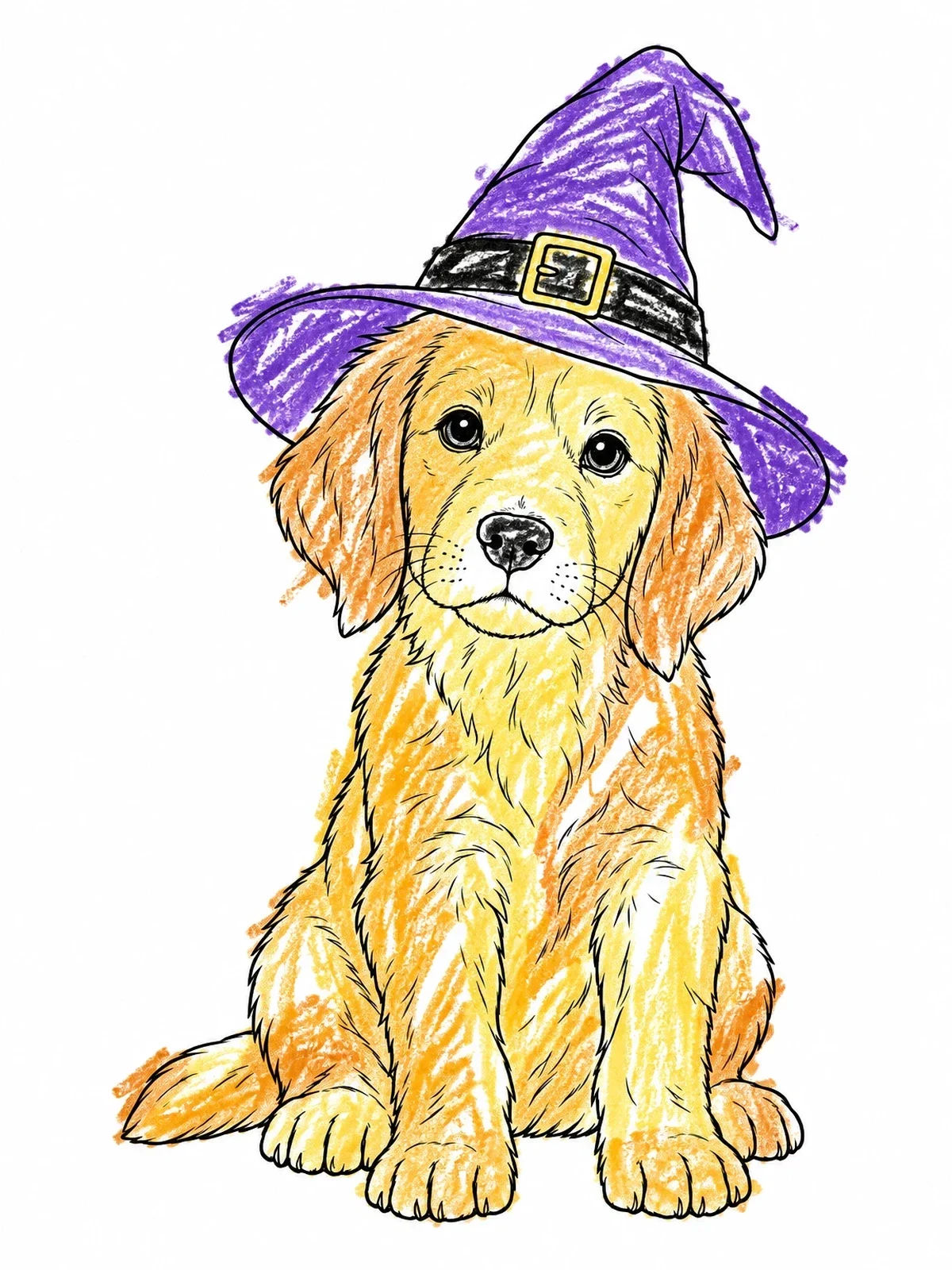 Colored example of the Fluffy Puppy In Witch Hat coloring page