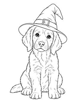 Free printable Fluffy Puppy In Witch Hat coloring page