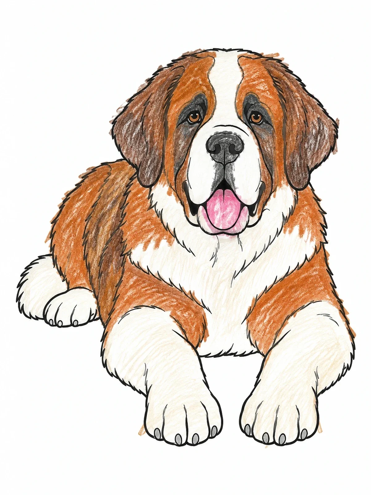 Colored example of the Fluffy Saint Bernard Dog Resting coloring page