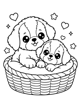 Free printable Fluffy Saint Bernard Puppies In Basket coloring page