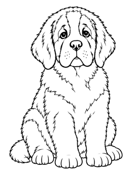 Free printable Fluffy Saint Bernard Puppy Sitting coloring page