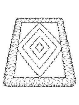 A fluffy shag rug coloring page with textured diamond patterns on a flat background.