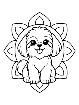 Free printable Fluffy Shih Tzu With Flower Frame coloring page