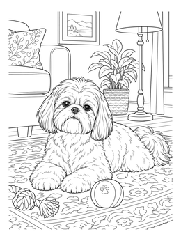 Free printable Fluffy Shih Tzu In Cozy Living Room coloring page