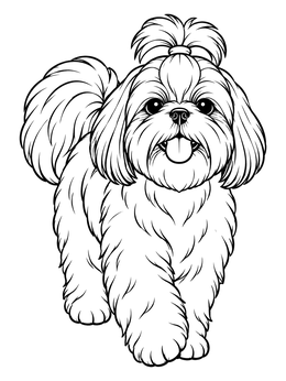 Free printable Fluffy Shih Tzu Walking Forward coloring page