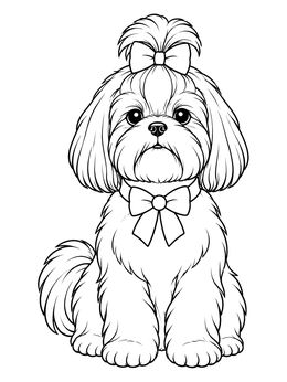Free printable Fluffy Shih Tzu With Bows coloring page