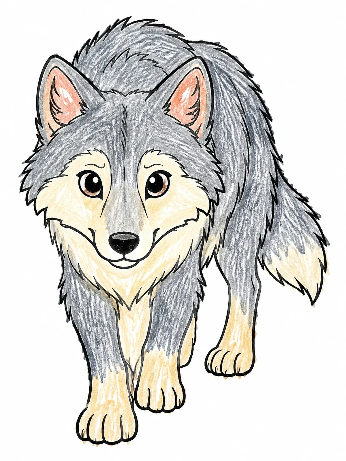 Colored example of the Fluffy Wolf Prowling Forward coloring page