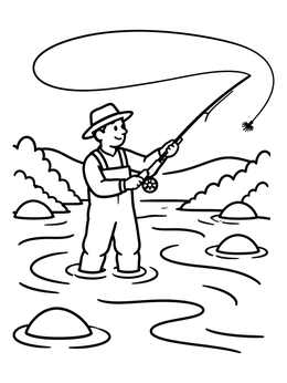 Free printable Fly Fisherman In The River coloring page
