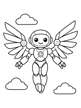 Free printable Cute Flying Robot With Wings coloring page