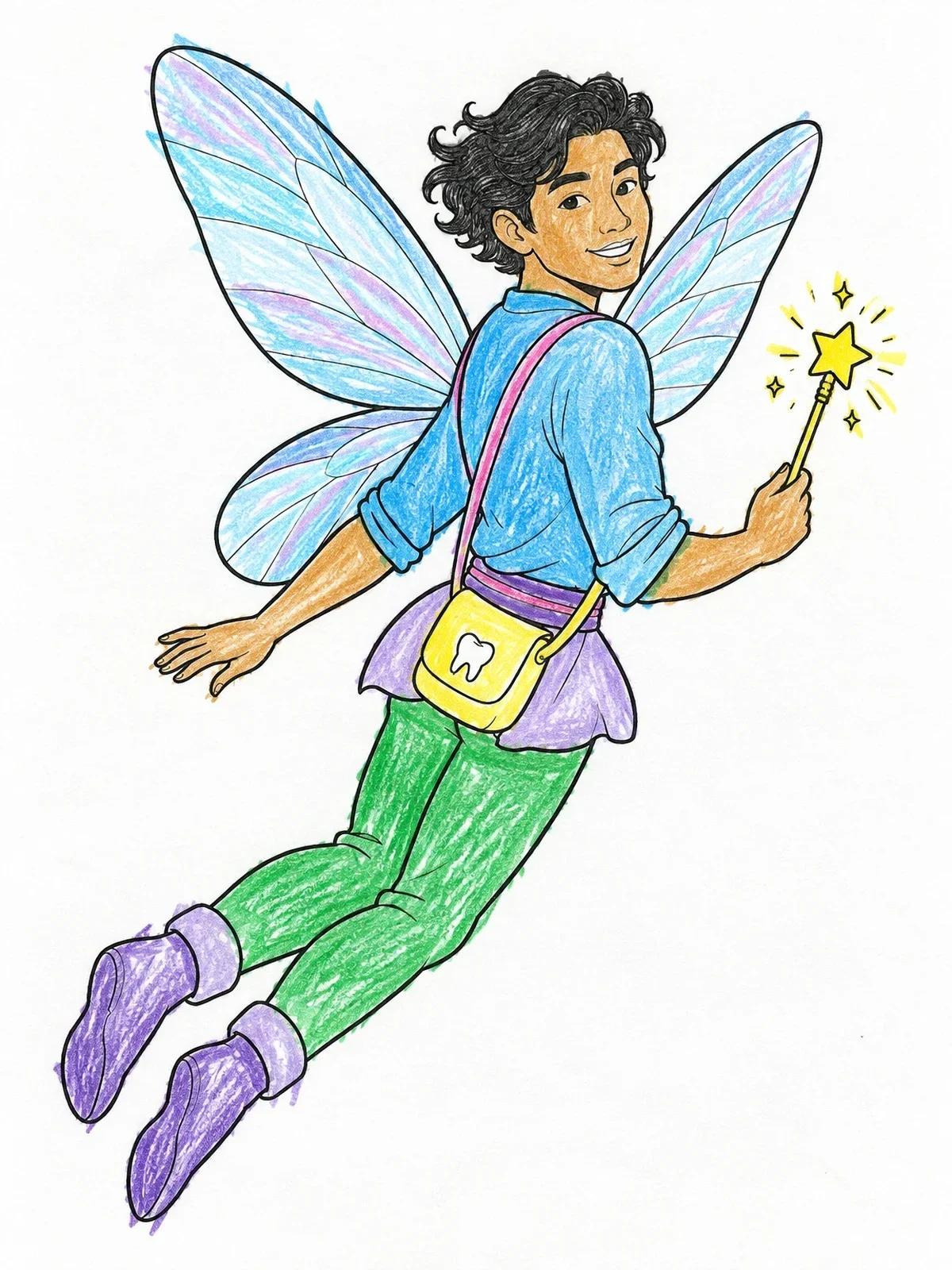 Colored example of the Flying Tooth Fairy With Magic Wand coloring page