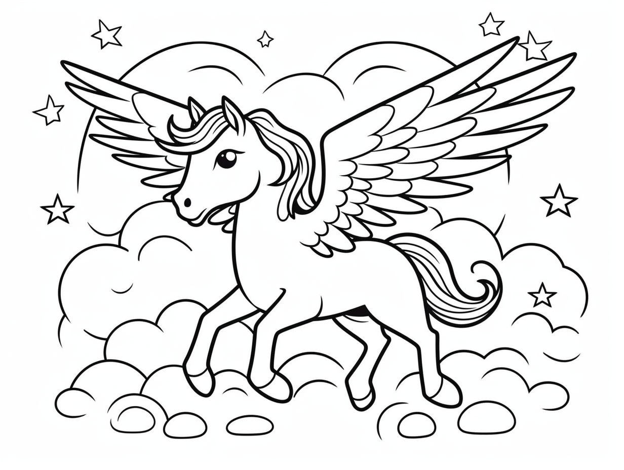 Flying Unicorn Coloring Page For Download - Coloring Page