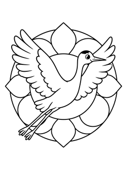Free printable Flying Whooping Crane With Floral Pattern coloring page