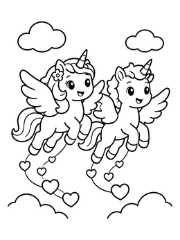 Free printable Flying Winged Unicorns With Hearts coloring page