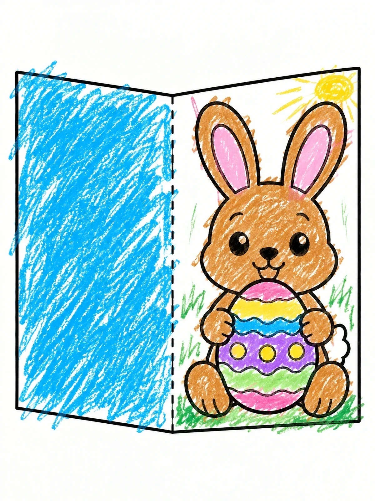 Colored example of the Foldable Easter Bunny Greeting Card coloring page