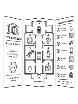 Free printable Folded City Museum Floor Map Guide coloring page