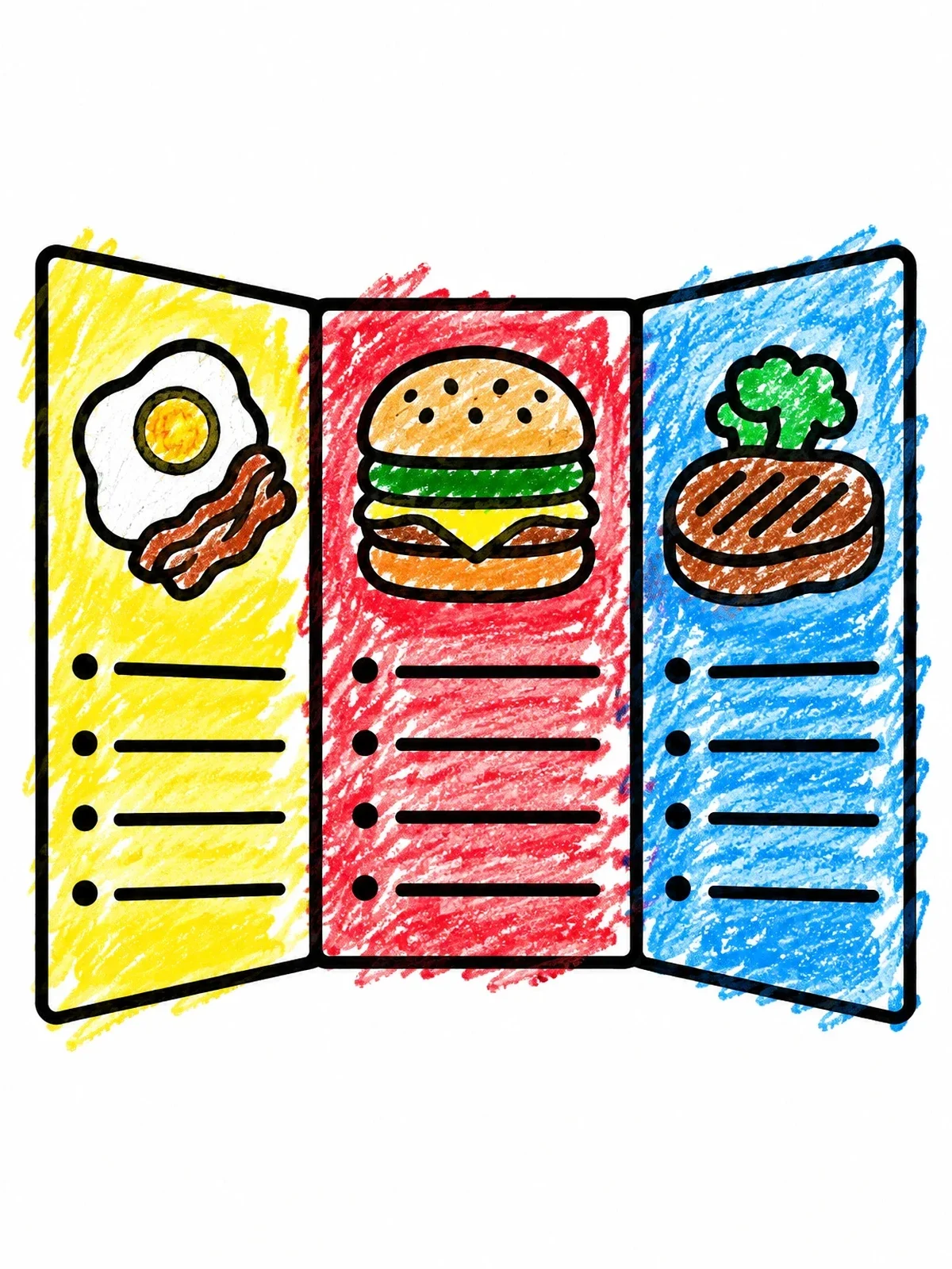 Colored example of the Folded Diner Restaurant Menu coloring page