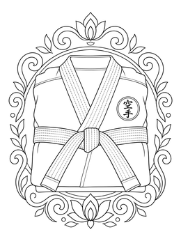 A neatly folded gi jacket with tied belt on this karate coloring page.