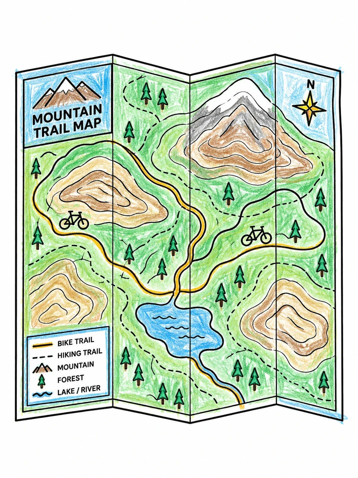 Colored example of the Folded Mountain Bike Trail Map coloring page