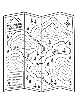 Free printable Folded Mountain Bike Trail Map coloring page