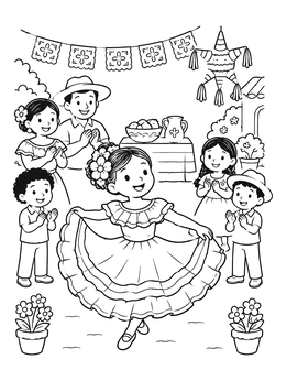 Free printable Folklorico Dance Fiesta Celebration coloring page