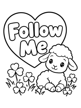 Free printable Cute Lamb Follow Me Heart coloring page