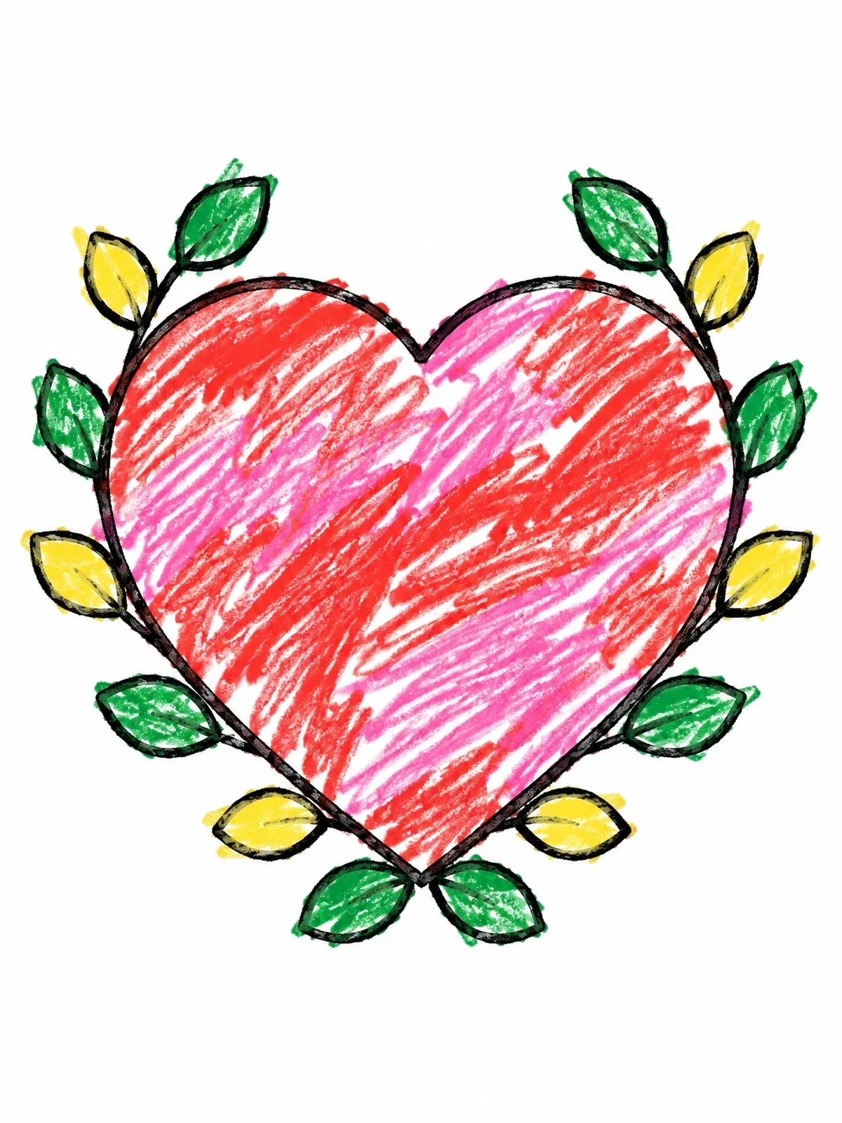 Colored example of the Heart Wreath With Leaves coloring page