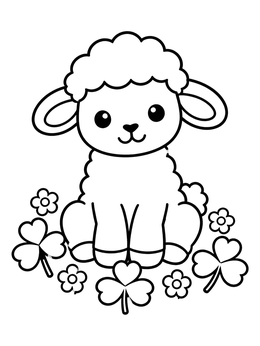 Free printable Sweet Lamb Sitting In Clover coloring page