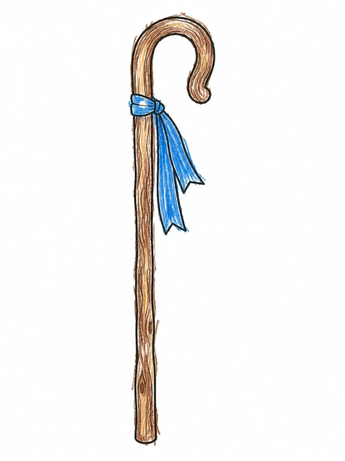 Colored example of the Wooden Shepherd Crook With Ribbon coloring page