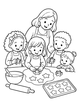Free printable Baking Star Cookies With Family coloring page