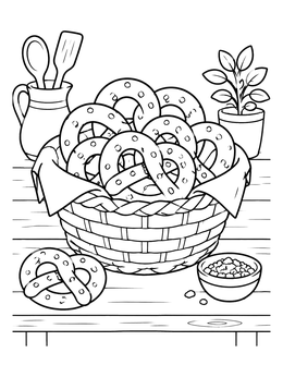 Free printable Basket Of Fresh Pretzels coloring page