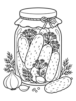 Free printable Glass Jar Of Dill Pickles coloring page