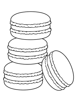 Tasty treats on a sweet food coloring page featuring stacked macarons.