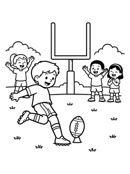 A cheerful boy aims for the uprights in this fun football coloring page.