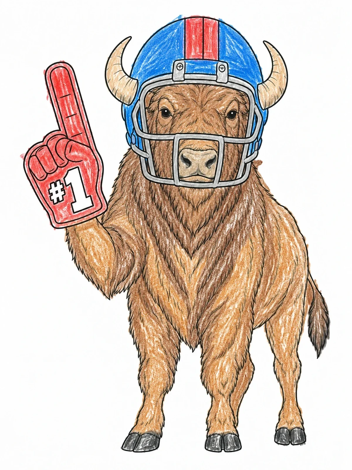 Colored example of the Football Buffalo With Foam Finger coloring page