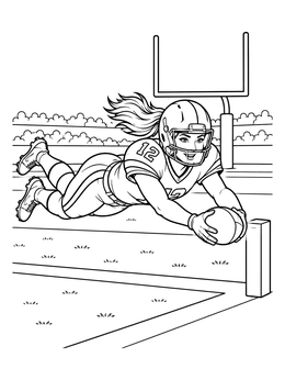A female receiver dives for the pylon in this exciting football coloring page.