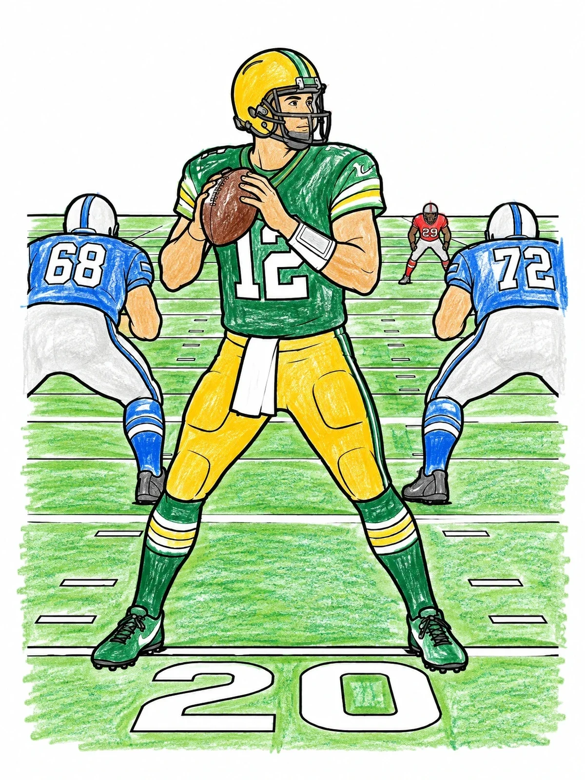 Colored example of the Quarterback Ready To Pass coloring page