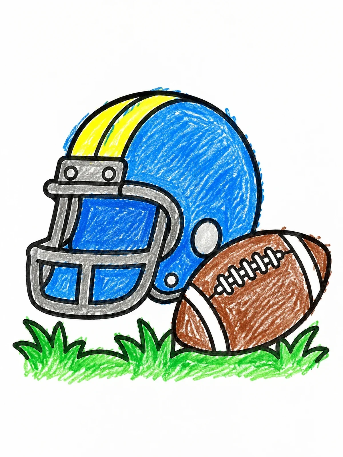 Colored example of the Football Helmet And Ball On Grass coloring page