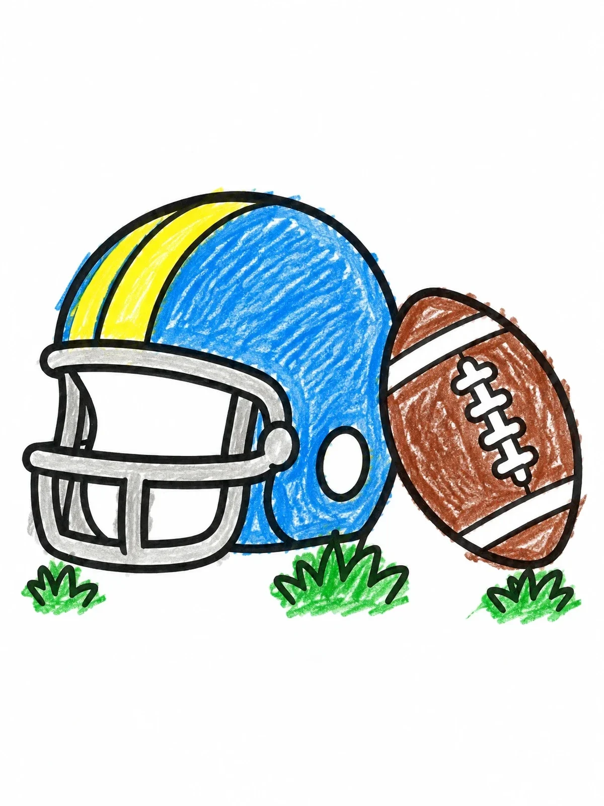 Colored example of the Football Helmet And Ball On Grass coloring page