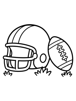 Free printable Football Helmet And Ball On Grass coloring page