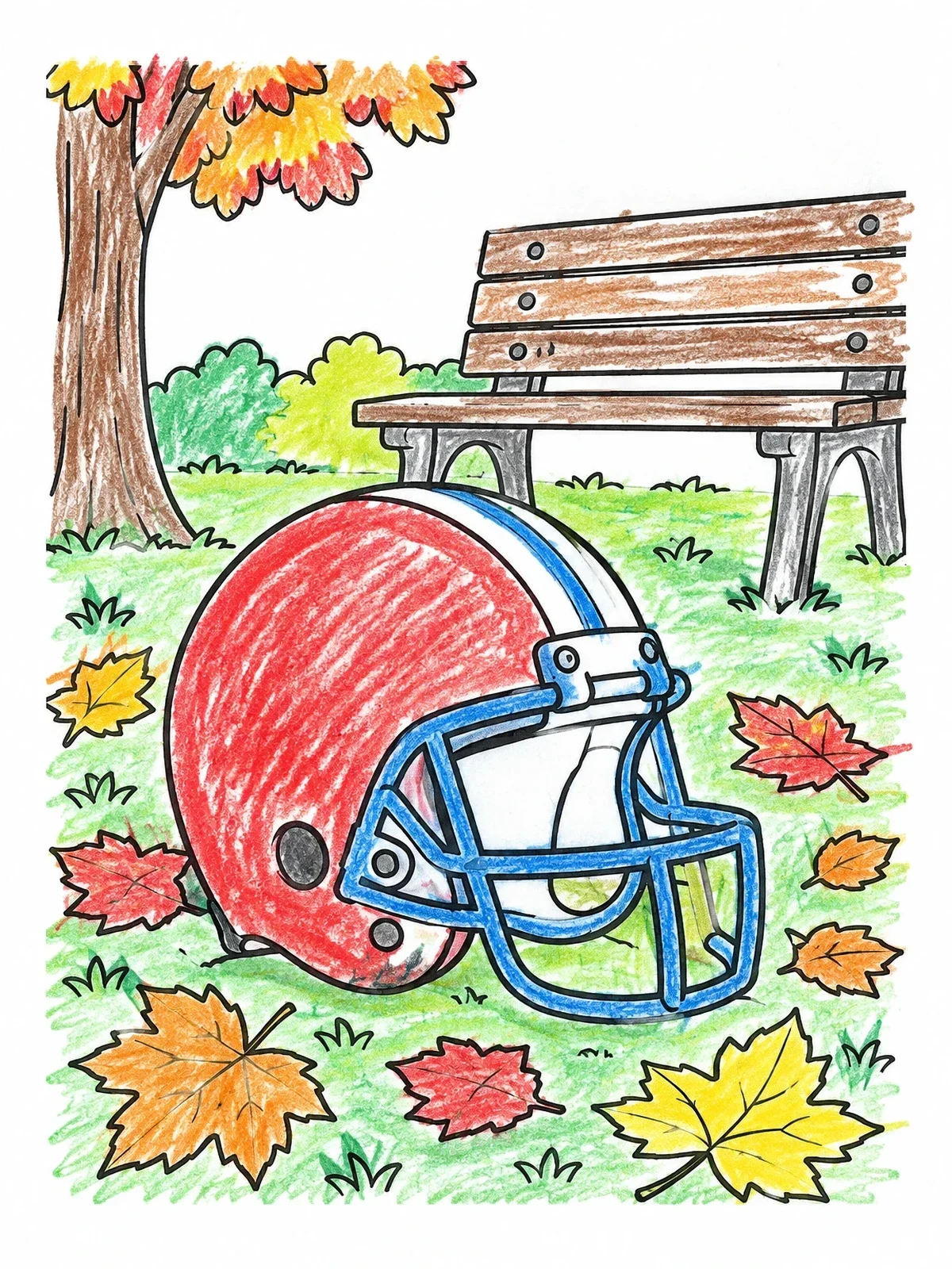 Colored example of the Football Helmet In Autumn Park coloring page